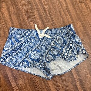 Billabong Blue and White Printed Drawstring Shorts